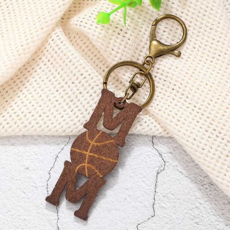 Wholesale Sports Ball Mom Mother's Day Wooden Chip Retro Keychains